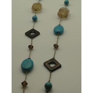 Vintage‎ Necklace By Premier Design, Turquoise,Tiger Eyes, MOP.  Size 32" In.